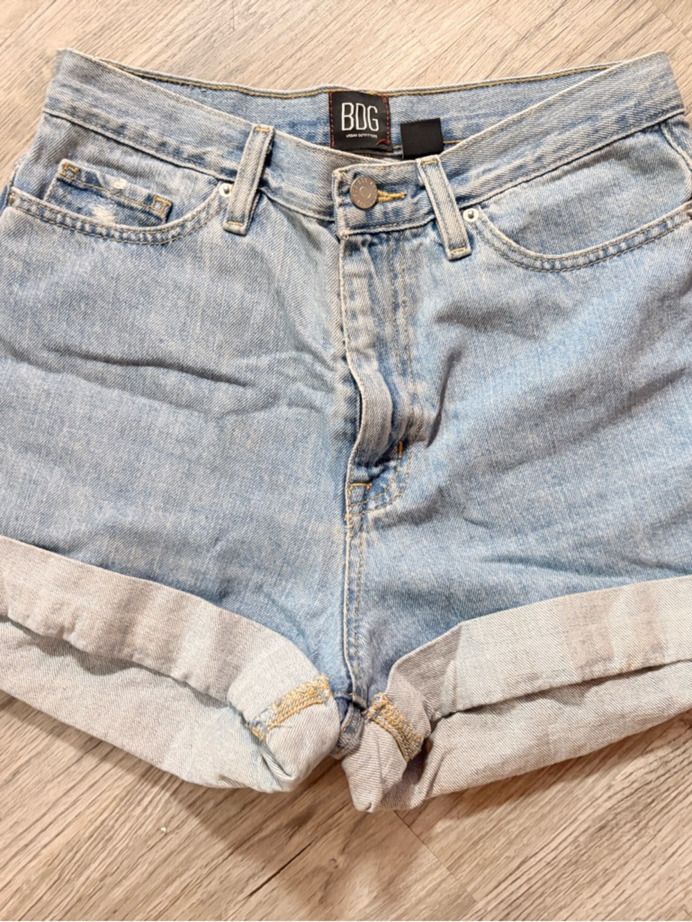BDG Light Blue Rolled Hem Denim Shorts